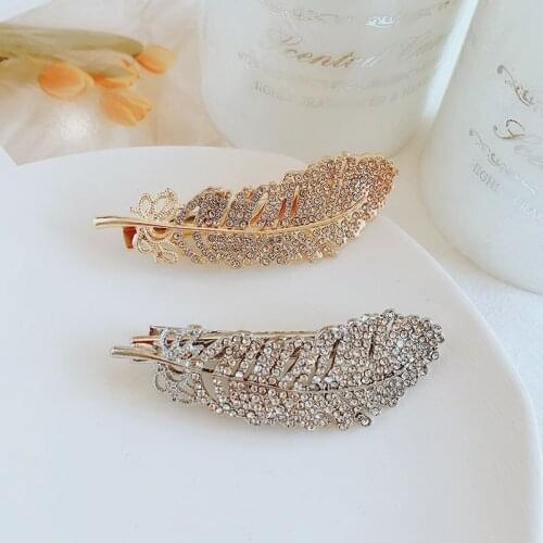 Korean Style Creative Metal Geometric Feather Rhinestone Hair Clip Simple New Girl Headdress for Women Fashion Hair Accessories