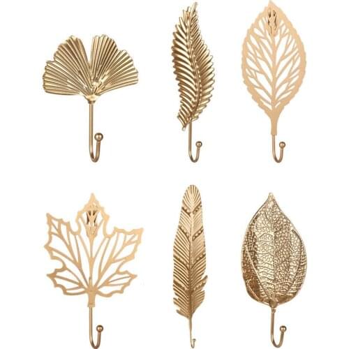 Nordic Style Wrought Iron Hook Leaf Shape Hanging Storage Rack Wall Hanger Home Hooks For Towel Clothes Home Organization