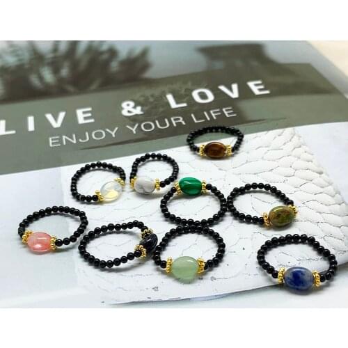 Momiji Obsidian Beads Rings for Women Natural Stone Bohemian Jewelry Elastic Adjustable Wedding Ring Gift Wholesale Prices