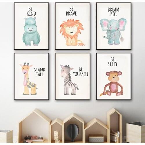 Nordic Childrens Room Mural Creative Cute Cartoon Animal Decoration Canvas Painting Wall Pictures for Living Room Home Decor
