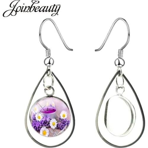 JOINBEAUTY 2020 New Purple Lavender Flower Hook Dangle Earrings Teardrop Shape Hollow Out Pendant Earrings Handmade Jewelry YC03