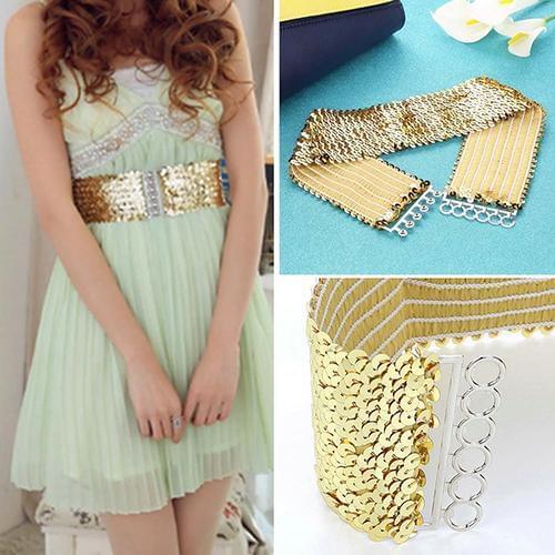New Fashion Waistband Belt Punk Women Sparkling Stretch Sequins Wide Waist Strap Waistband Belt Accessory