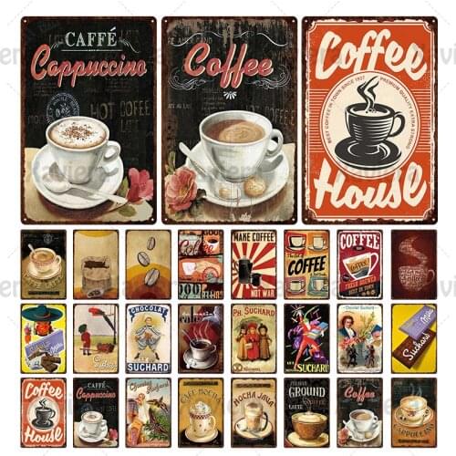 Tin Metal Signs Plaque Classical Poster Coffee Cafe Metal Retro Sign Coffee Drink Decor For Coffee House Club Bar Pub Iron Brand