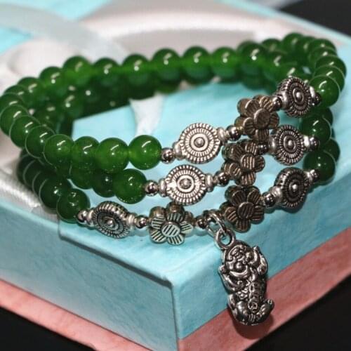 Original design high quality multilayer bracelets Taiwan green natural stone jades chalcedony 6mm round beads jewelry B2231