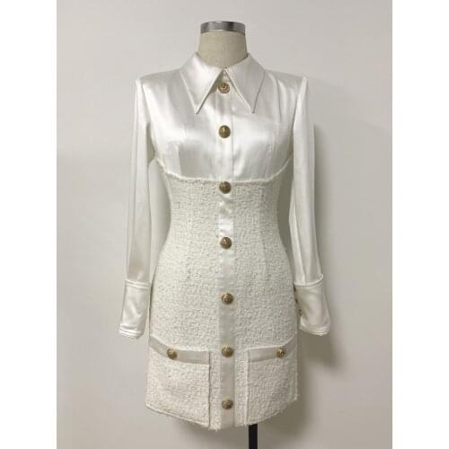 Fall / Winter 2021 Star Lion Rivet Satin Wool Stitch Professional Temperament Dress O52