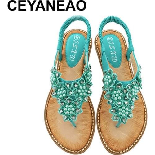 CEYANEAO Women Flower Flat Beach Sandals Ladies Sandals Bohemian Slippers Woman Thongs Summer Woman Shoes Women Sandals