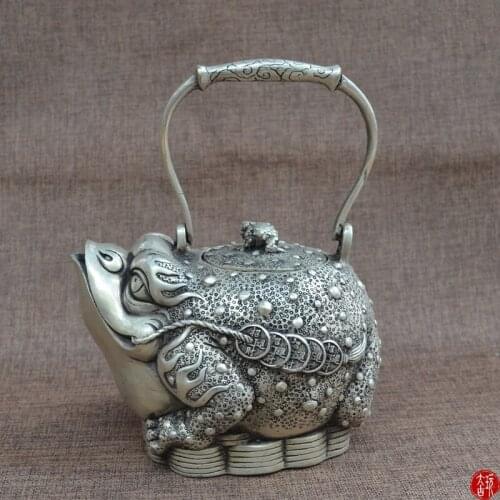 Rare Old MingDyanstysilver Golden toad teapot,best collection&adornment