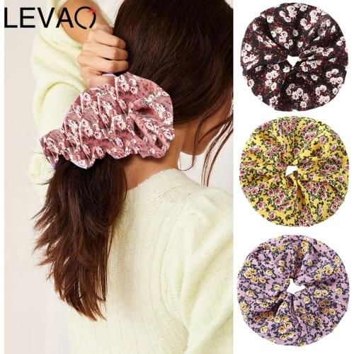 LEVAO Oversize Hair Scrunchies for Women Floral Hairbands Print Hair Rubber Satin Spring Elastic Hair Ties Ponytail Holder