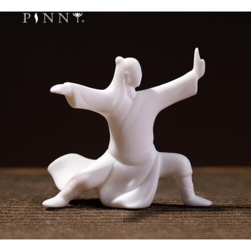 PINNY White Porcelain Kung Fu Figure Chinese Tai Chi Art Sculpture Creativity Tabletop Handcrafts Home Decoration Accessories