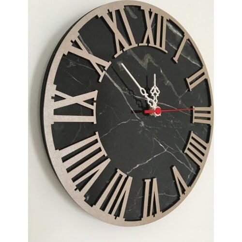 North Designed Bendir Silver Roman Decorative Wall Clock 30 Cm