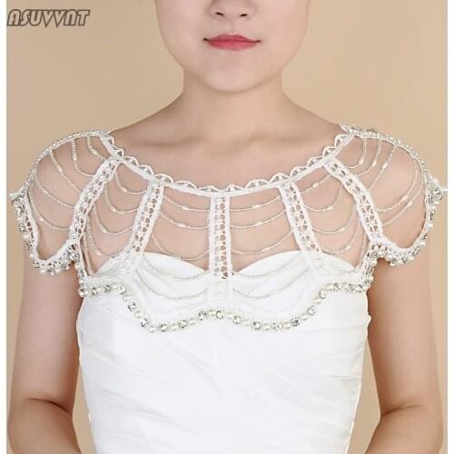 Luxury Crystal Cape Cloak Handmade Pearl Rhinestone Bridal Shawl Shoulder Chain Wedding Sexy Women Shawl For Party Banquet Dress