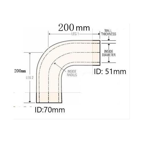 Custom hose 51/70mm 90bend hose leg lenght 200mm