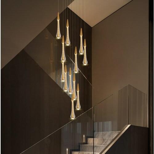 Modern Crystal Gold Led Pendant Lights Nordic Decor Hanging Lamps Restaurant Home Lamp Indoor Lighting Staircase Light Fixtures