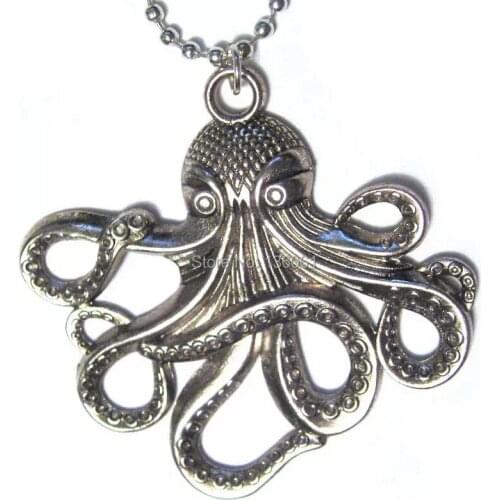 Vintage Silver OCTOPUS Punk Gear EARTH WRENCH Enamel Yin Yang Sugar Skull Necklace Pendant For Woman Jewelry Accessories Q645