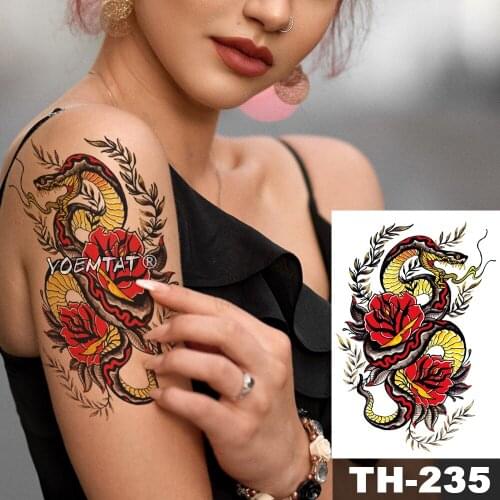 Waterproof Temporary Tattoo Sticker Old school snake flower pattern animals Water Transfer body art flash fake tatoo