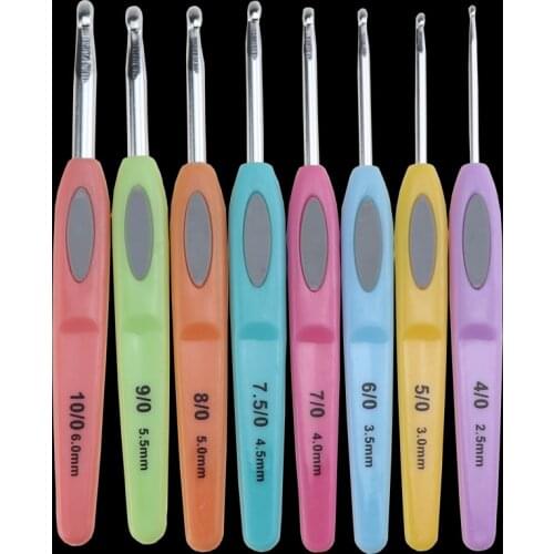 Knitting tool plastic handle colored aluminum crochet veneer crochet set of 8 pcs blister pack