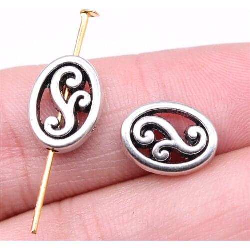 WYSIWYG 10pcs Oval Carved Small Hole Beads DIY Metal Alloy Jewelry Findings Antique Silver Color 9x12mm