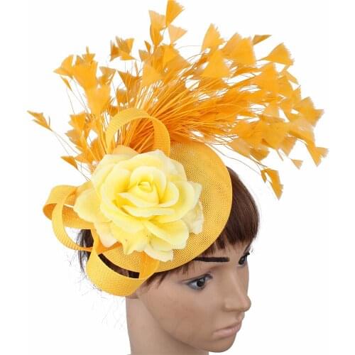 New Imitation Sinamay Wedding Formal Dress Fedora Hat Headband Fancy Flower Fascinator Hat Women Ladies Show Headpiece Hair Clip