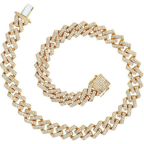 Link Chain Necklace 15mm 28inches Gold Color Paved Rhinestones Necklaces Hip Hop Jewelry