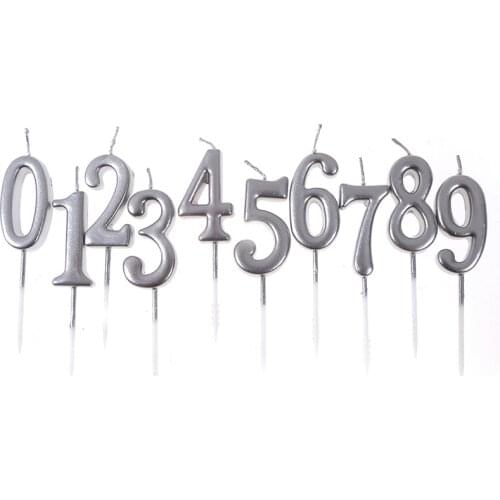 1pc Silver Number Candle for Cake Topper Birthday Party Anniversary Cake Numbers Candle Baby Shower Decorations Age