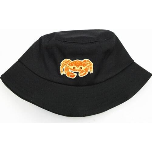 2021 Crab Embroidery Cotton Bucket Hat Fisherman Hat Outdoor Travel Hat Sun Cap Hats for Men and Women 100