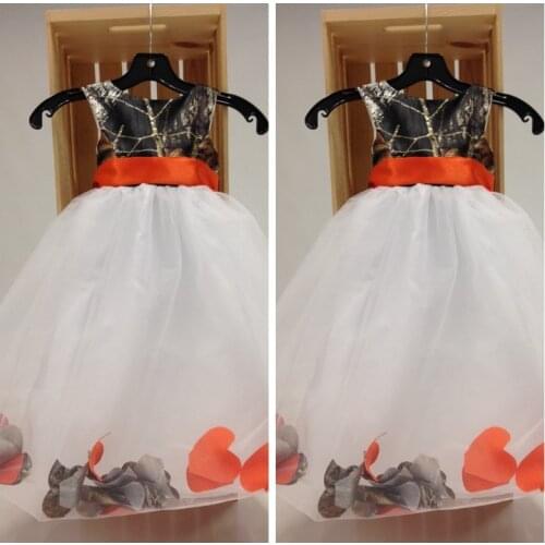 2019 Real Tree Camo Flower Girl Dress White Tulle Skirt Kids Toddler Formal Party Gowns Girls Camouflage Party Gowns Custom
