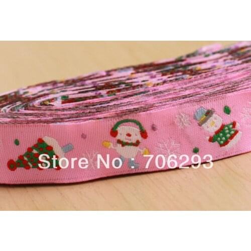 5/8 '(16 mmx10yards) 100% Polyester Woven Jacquard Ribbon Christmas white snow snowman Christmas tree lace