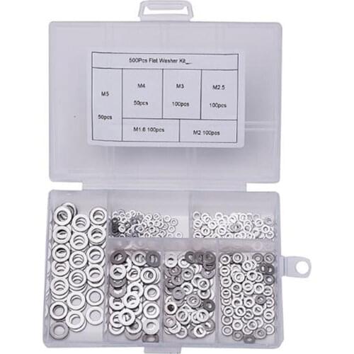500Pcs/Set M1.6 M2 M2.5 M3 M3.5 M4 M5 Stainless Steel Flat Washer Plain Washer Gaskets Assortment Kit Retail