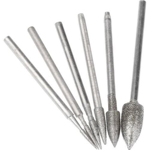 6pcs Accesories Coated Diamond Drill Carving Bits Conical Head Fit for stone Carving Jade Carving Decorating Glass 85AC