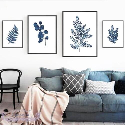 Watercolor Ink Blue Fern Lacqueraceae Leaves Posters and Prints Botanical Illustration Wall Art Canvas Painting Modern Decor