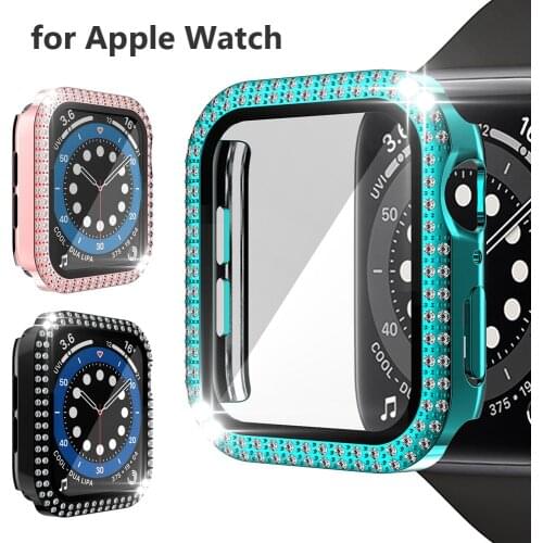 Case with Screen Protector for Apple Watch Cases 44mm 40mm Series 6/5/4/SE Bling Crystal PC Bumper iWatch Accessories 38mm 42mm