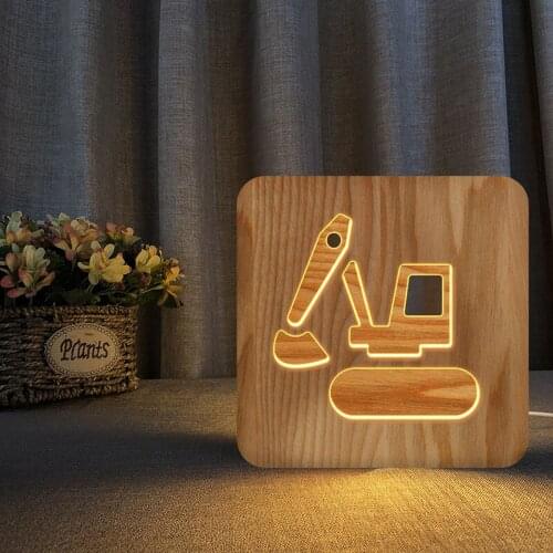 Excavator Personalized Decoration 3d Led Wooden Lamp for Kids Gift Talbe Desk Lamp Beside Nightlight Home Bedroom Decoration