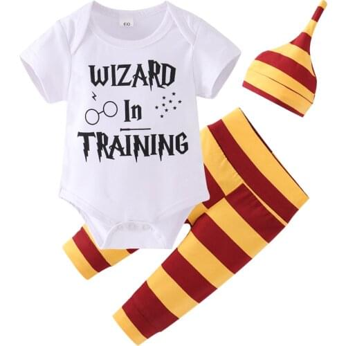 3 Pieces Infant Baby Clothing Sets 2021New Summer Wizard In Training Tops+Pants+Hat Newborn Baby Boy Clothes Outfits