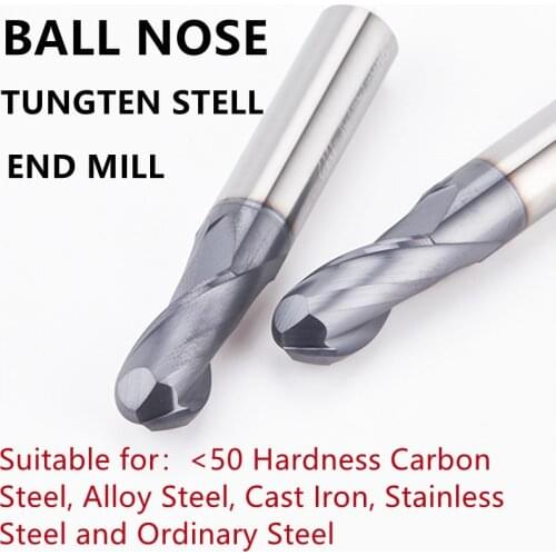 2 Flutes Ball Nose End Mill Tungsten Carbide Cutter CNC Router Bit HRC50 Milling Tool Drill Cutting Tools R0.5 1mm 2mm 3mm