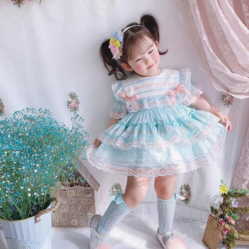 Summer New Arrivals Baby Girls Vintage Court Style Lolita Girl Dress Cute Dress Puff Sleeve Birthday Evening Vocation Eid Dress