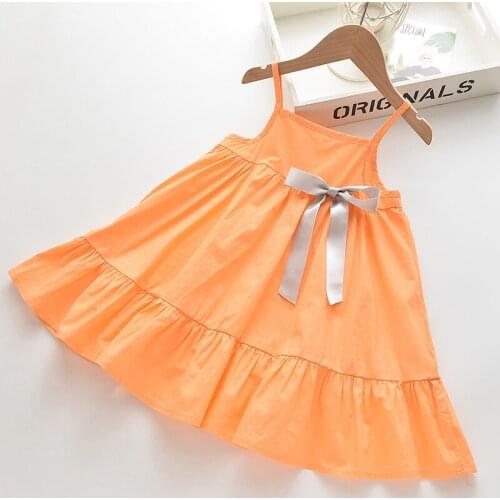Summer Girls Kids Princess Dresses Baby Fashion Sleeveless Clothing Solid Strap Casual Children Bow Clothing Sweet Cute Vestidos