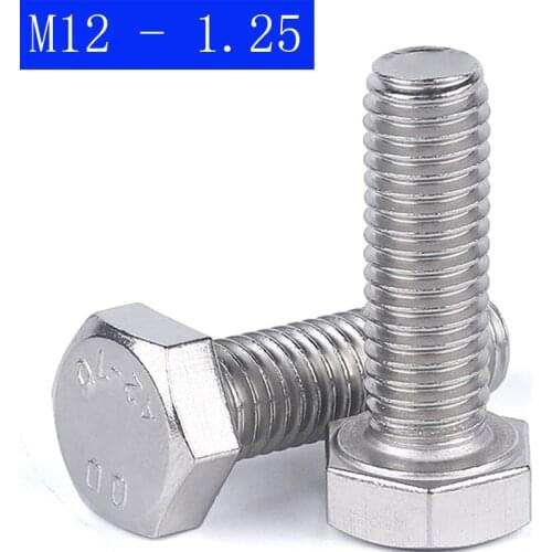 M12 - 1.25 ( 12mm ) Fine Thread 304 Stainless Steel Hex Cap Bolt / Screw DIN 933 Tap A2 - 70