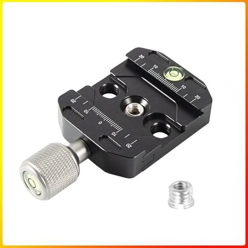Metal 50mm Quick Release Plate QR Clamp 3/8-inch with 1/4-inch Adapter Bubble Level, Adjustable Lever Knob for Tripod Ball Head