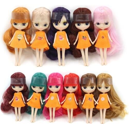 Mini Blyth with bangs nude doll 10CM different hair color with random dress cloes eyes normal body DIY fashion toys