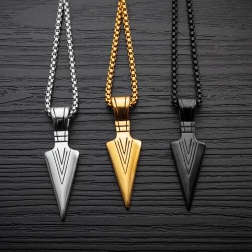 Fashion 2021 Mens Fashion Jewelry Gold black Arrow Head Pendant Long Chain Necklace mens stainless steel necklaces