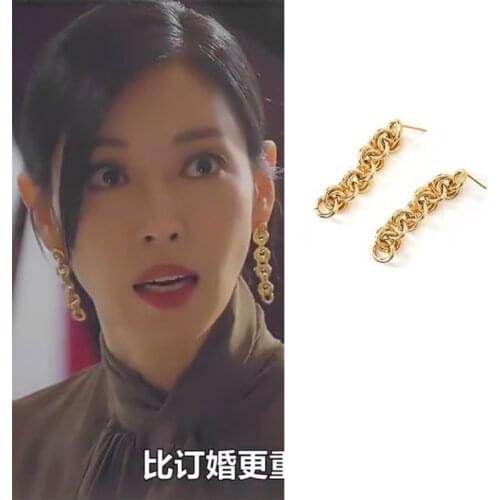 Gold color Fashion Lee Ji-ah high quality Earrings Korean for women gilrs Drama Penthouse Kim So-yeon style temperament Earrings