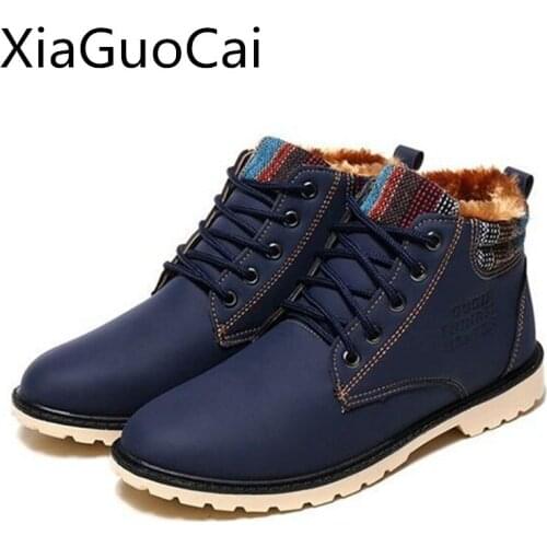 2016 Fashion Men Winter Boots Warm Fur Male Ankle Boots Waterproof Round Toe Blue Boots for Men c300 15