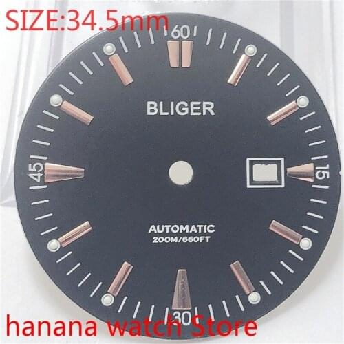 Bliger Aseptic 35.1mm Square Dial Date Kit ETA 2824/2836 Miyota 8215/8205/821A Movement Mens Watch Night Disc Parts blue