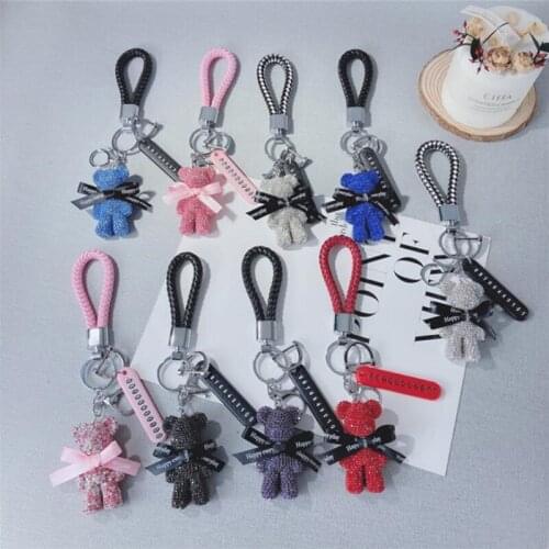 New Medium Full Diamond Cartoon Bear Anti-lost Number Plate Creatvie Bag Pendant Car Key Ring Pendant