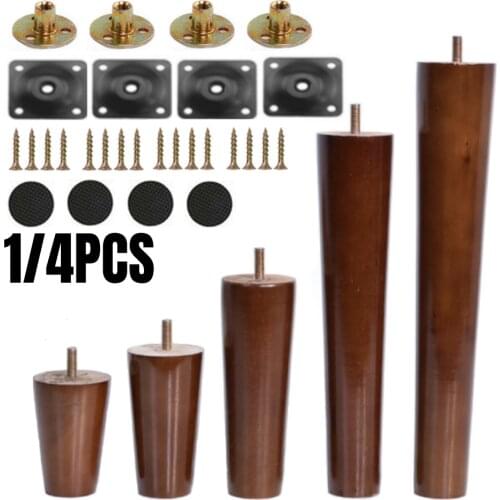 1/4PCS Furniture Legs Walnut-Brown Replacement Solid Wood Foot M8/M10 Stem For Coffe Tea Table Sofa Cabinet TV Stands 50-500mm