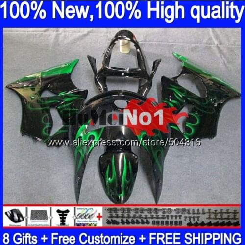 Body For KAWASAKI ZX-6R ZX-636 ZX600 600CC ZX6R 98 99 82MC.99 ZX636 ZX600CC ZX 636 6 R 600 CC 6R 1998 1999 Green flames Fairing