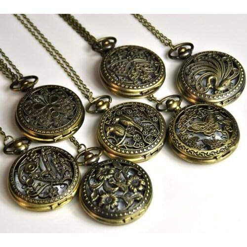 Wholesale 10 PCS Vintage mixture Fashion quartz series of hollow out Flowers and birds woman and man girl gift pocket watches