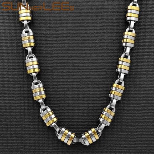SUNNERLEES Jewelry Stainless Steel Necklace 9mm Geometric Byzantine Link Chain Silver Color Gold Plated Men Women SC73 N