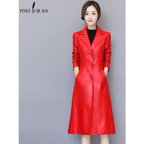PinkyIsblack 2019 New Spring Autumn Winter Leather Jacket Women Plus Size Leather Coat Women Medium Long Motorcycle Trench Coat