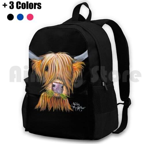 Highland Cow Print ' Little Viking ' By Shirley Macarthur Outdoor Hiking Backpack Waterproof Camping Travel Highland Cow